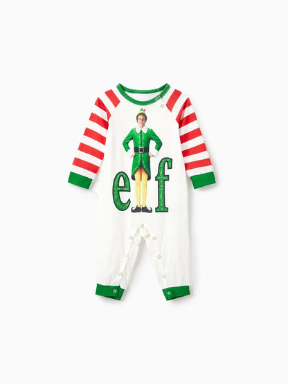 Family Matching Christmas Elf Character Striped Print Pajama Set Baby