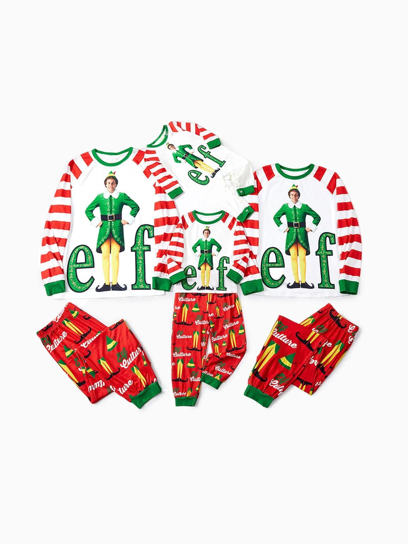 Family Matching Christmas Elf Character Striped Print Pajama Set Baby 3M