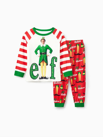 Family Matching Christmas Elf Character Striped Print Pajama Set Kids