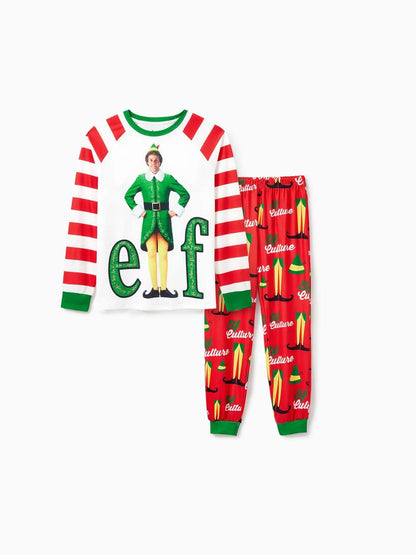 Family Matching Christmas Elf Character Striped Print Pajama Set Women