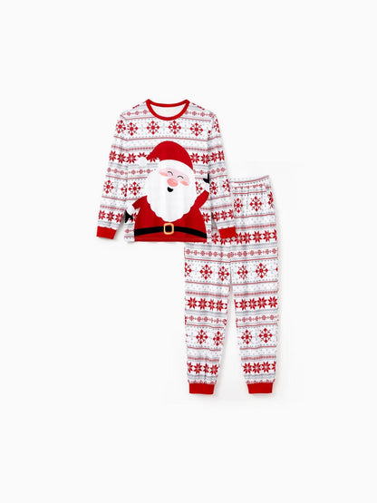 Santa Print Christmas Pajamas Set For Family With Drawstrings Women