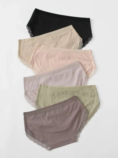 6 Pack Rib Lace Trim Panty Set