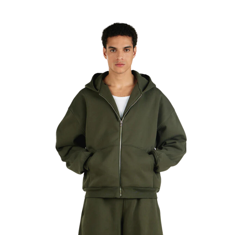 Classic Full Zip Hoodie And Jogger Set Green