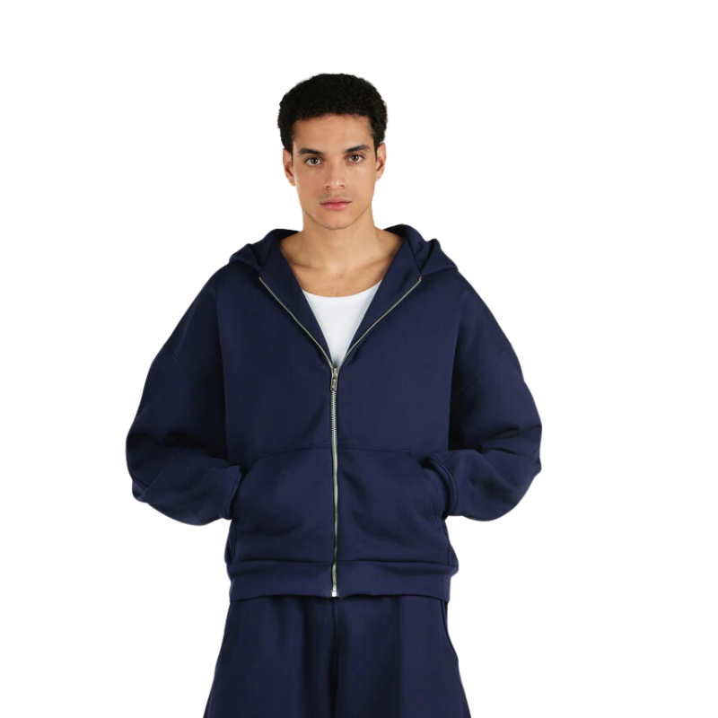 Classic Full Zip Hoodie And Jogger Set Navy Blue