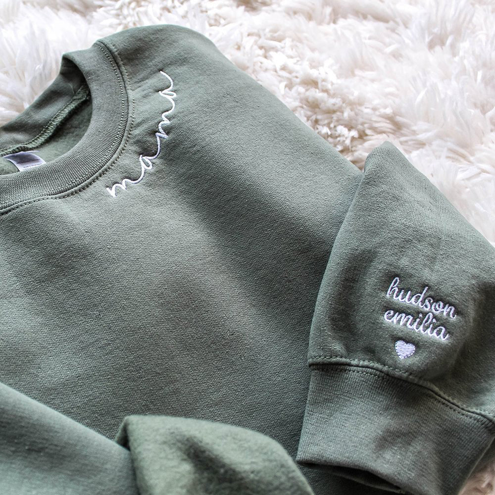 Custom Mama Sweatshirt with Kids Names sleeve