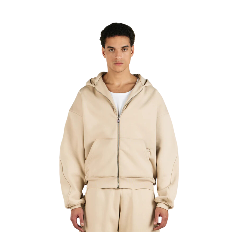 Classic Full Zip Hoodie And Jogger Set Beige