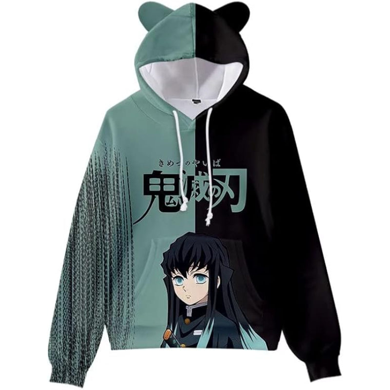 Anime Printed Hoodies Light Green