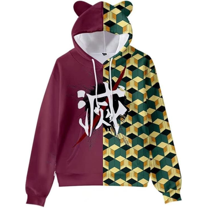 Anime Printed Hoodies Maroon