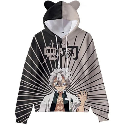 Anime Printed Hoodies Light Gray