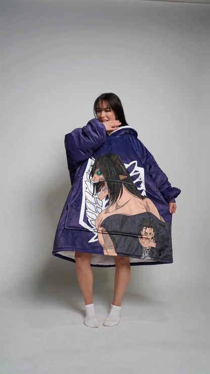 Anime Cozy Blanket Hoodies Dark Blue