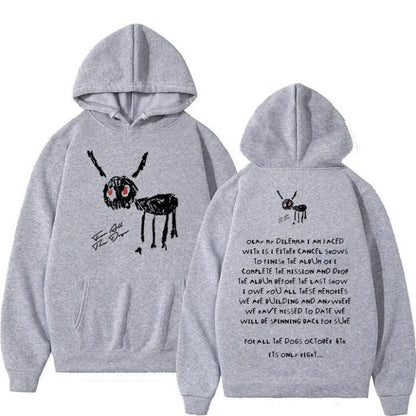 Graphic Hoodie with Artistic Dog Print Gray