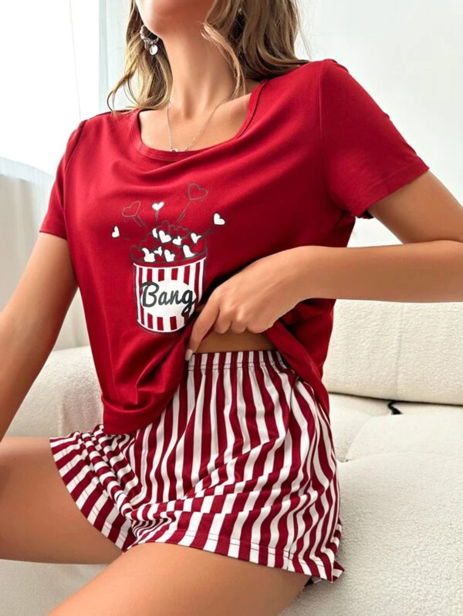 Bear And Letter Graphic Shorts Set