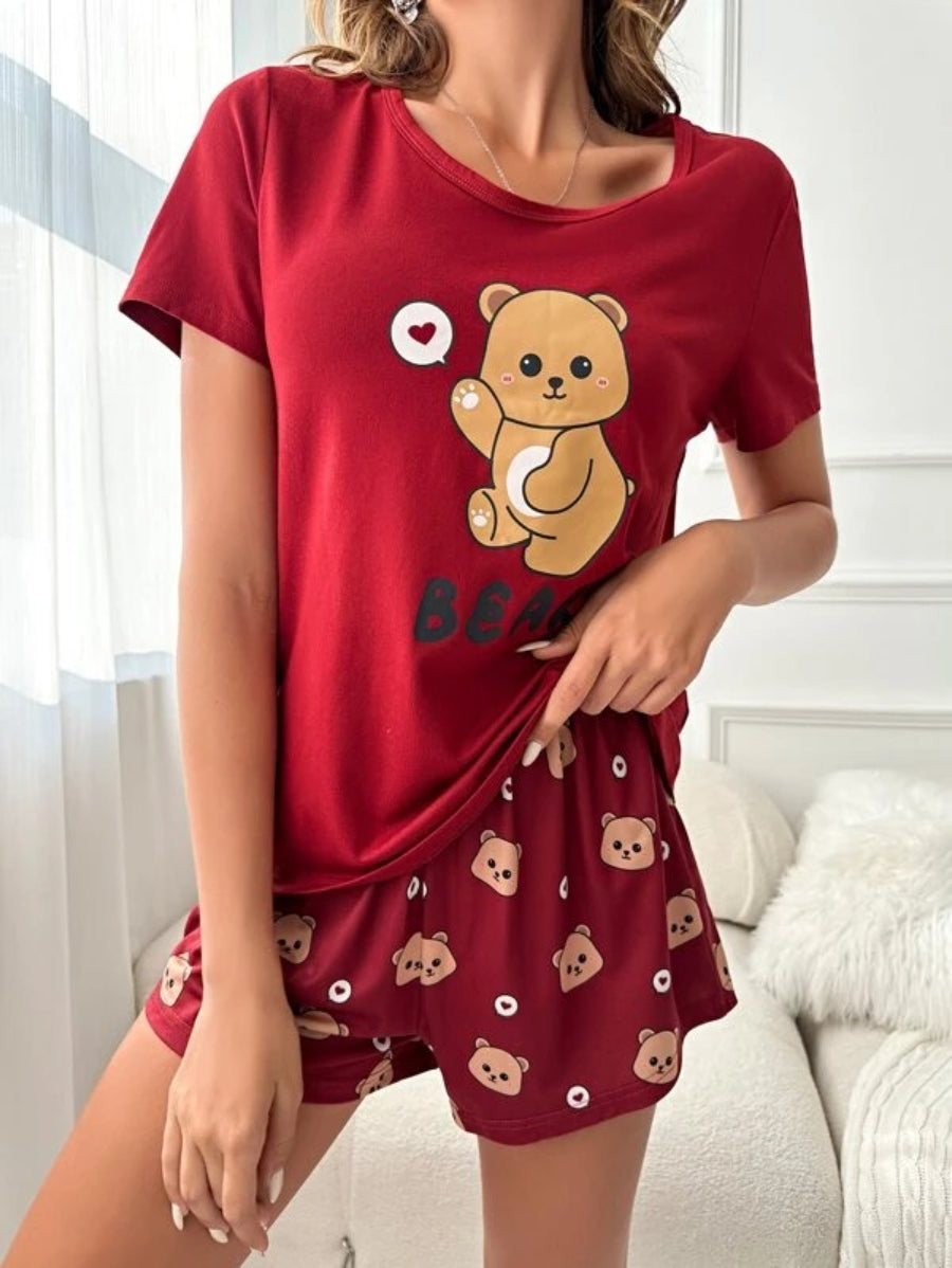 Bear And Letter Graphic Shorts Set