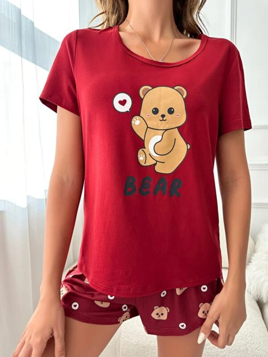 Bear And Letter Graphic Shorts Set