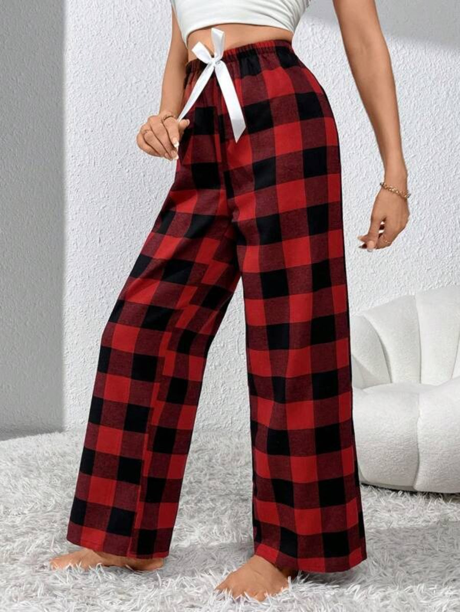 Bow Front Plaid Print Sleep Pants