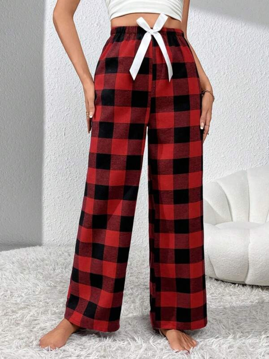 Bow Front Plaid Print Sleep Pants