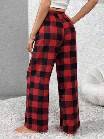 Bow Front Plaid Print Sleep Pants