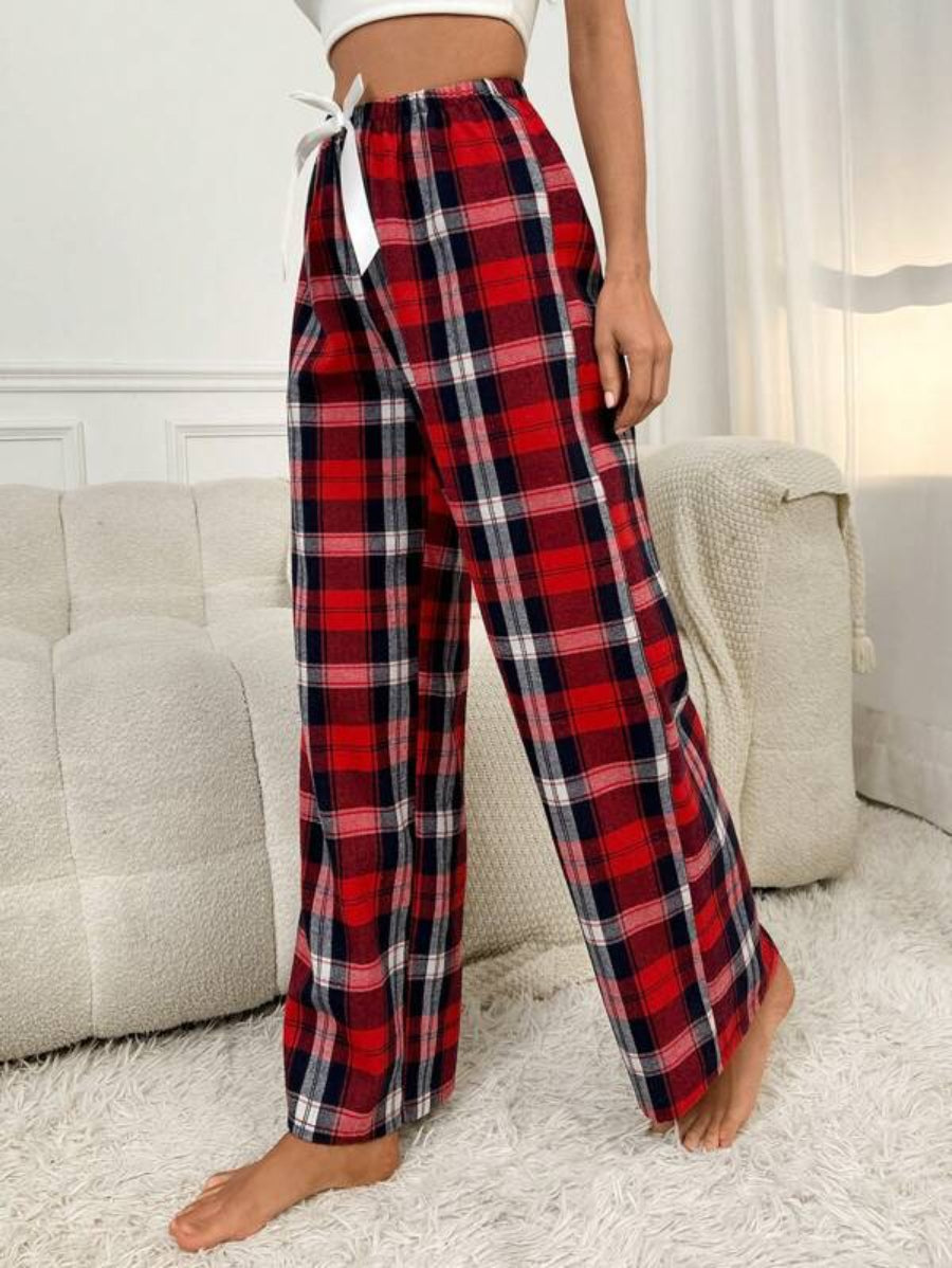 Bow Front Plaid Printed Sleep Pants