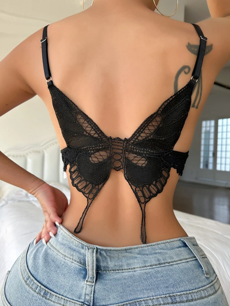 Butterfly Shaped Detail Bow Front Lace Bralette