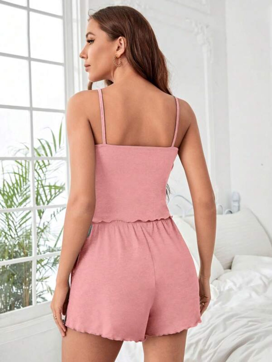 Button Front Cami Top And Shorts Lounge Set