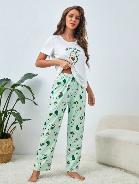 Cartoon And Letter Graphic Pant Set