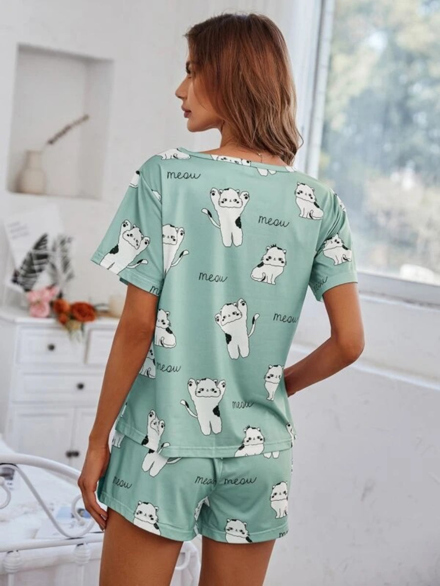 Cartoon Graphic Top And Shorts Set