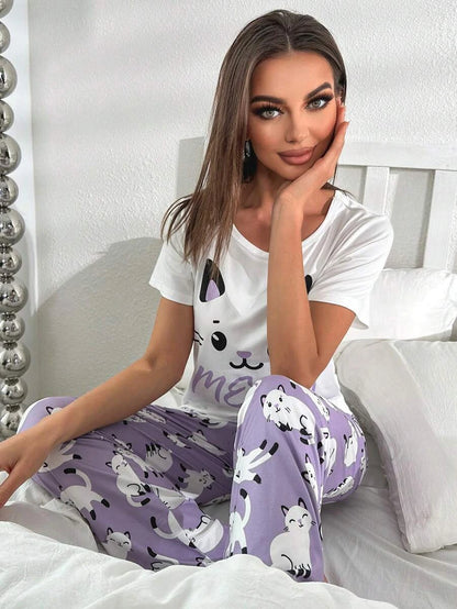 Cartoon And Letter Graphic Pajama Set