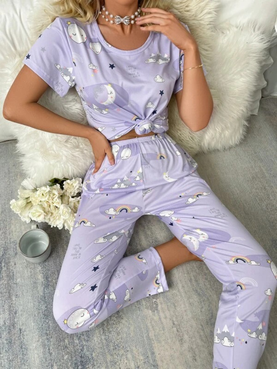 Cartoon Graphic Pant Set And Eye Cover