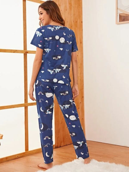 Cartoon Graphic Pant Set And Eye Cover