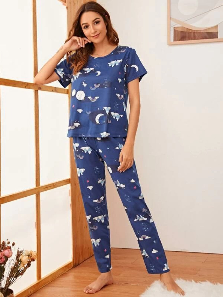 Cartoon Graphic Pant Set And Eye Cover