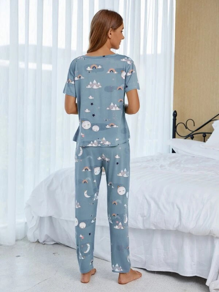 Cartoon Graphic Pant Set And Eye Cover