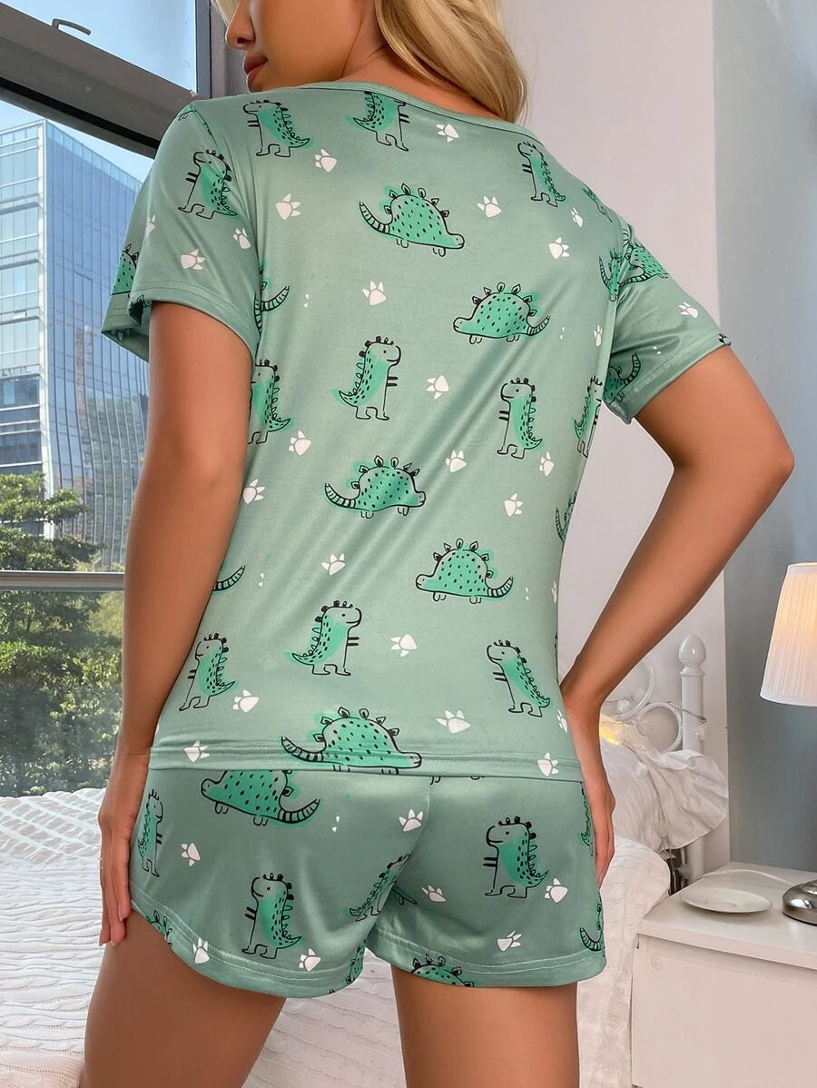 Cartoon Graphic Print Tee And Shorts Set