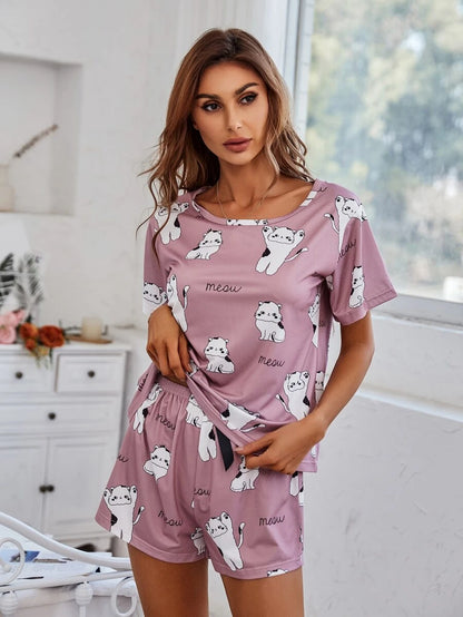 Cartoon Graphic Print Tee And Shorts Set