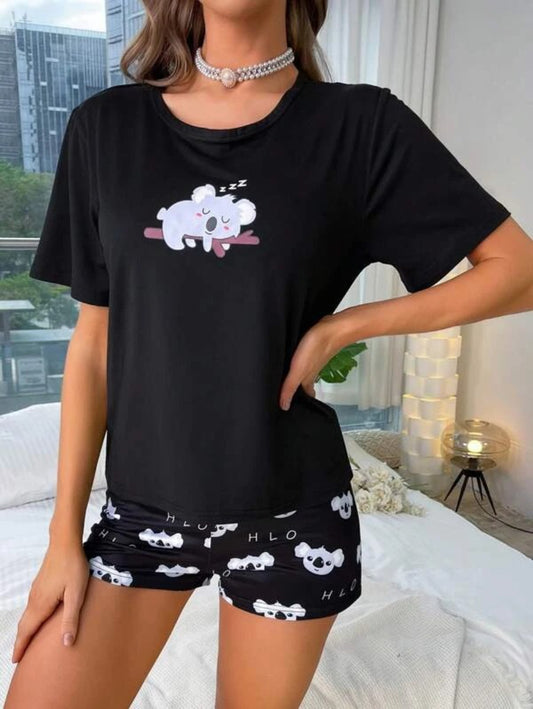 Cartoon Graphic Tee And Shorts Set