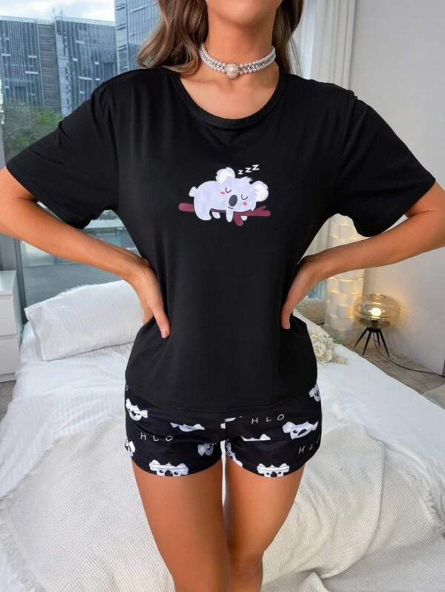 Cartoon Graphic Tee And Shorts Set