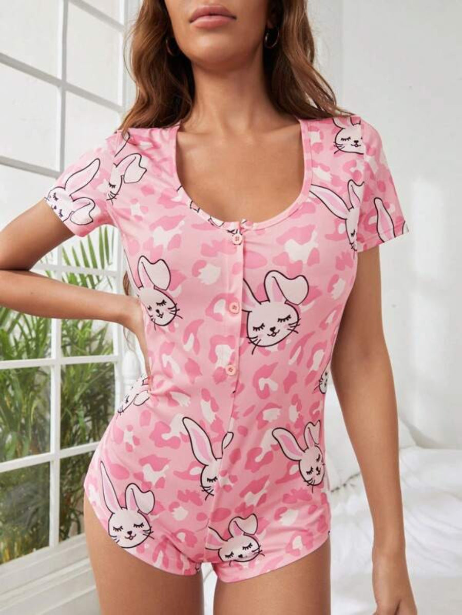 Cartoon Rabbit Printed Sleep Romper