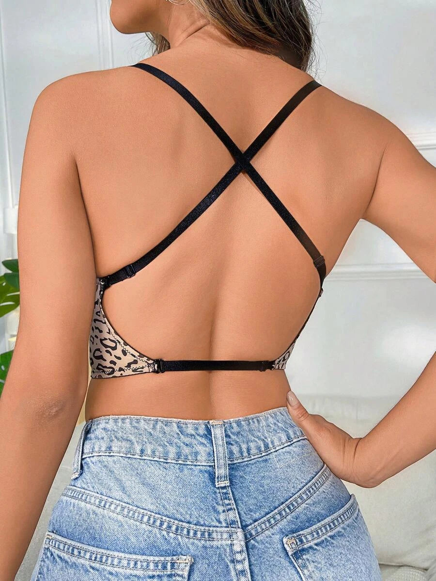 Casual Solid Underwire Criss Cross Bra