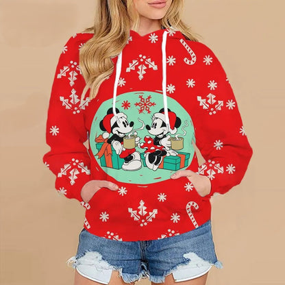 Christmas Mickey Mouse Casual Style Sweaters Red