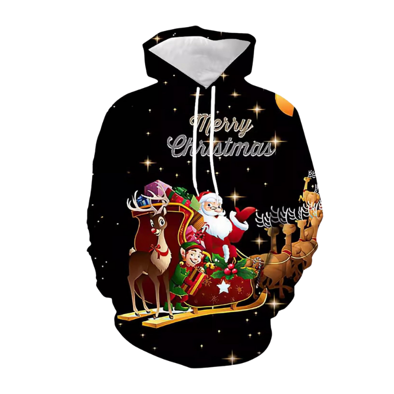 Classic Santa And Reindeer Christmas Hoodie 6XL