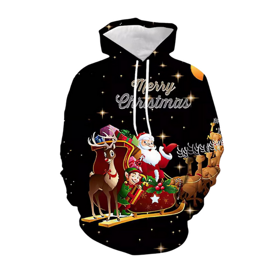 Classic Santa And Reindeer Christmas Hoodie 6XL