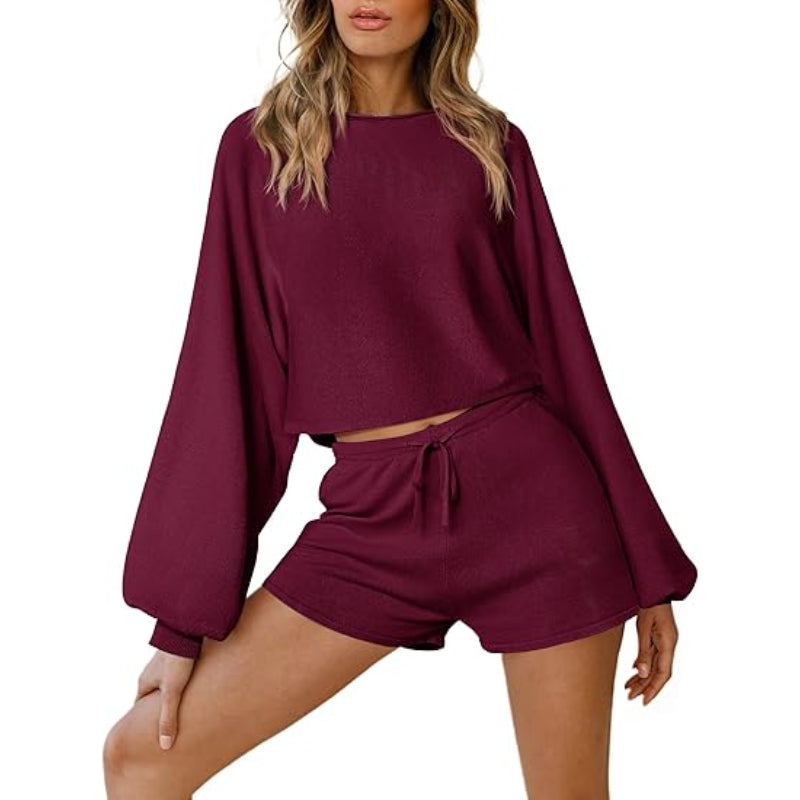 Comfy Knit Top And Pajamas Set Maroon