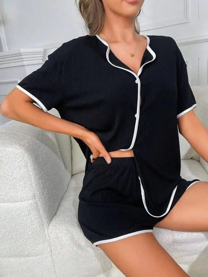 Contrast Binding Tee And Shorts Lounge Set