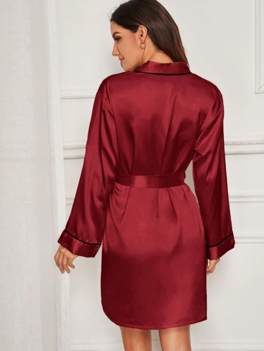 Contrast Binding Satin Night Robe