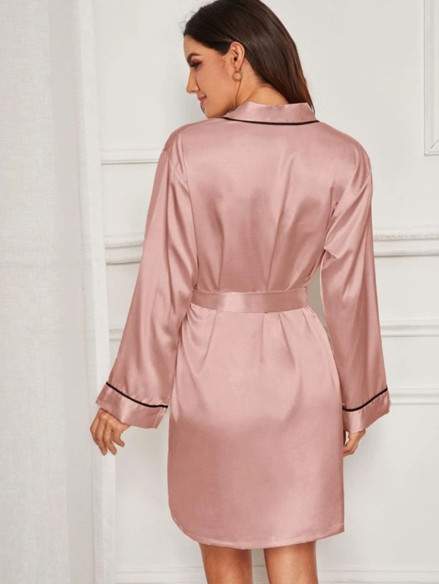 Contrast Binding Satin Night Robe