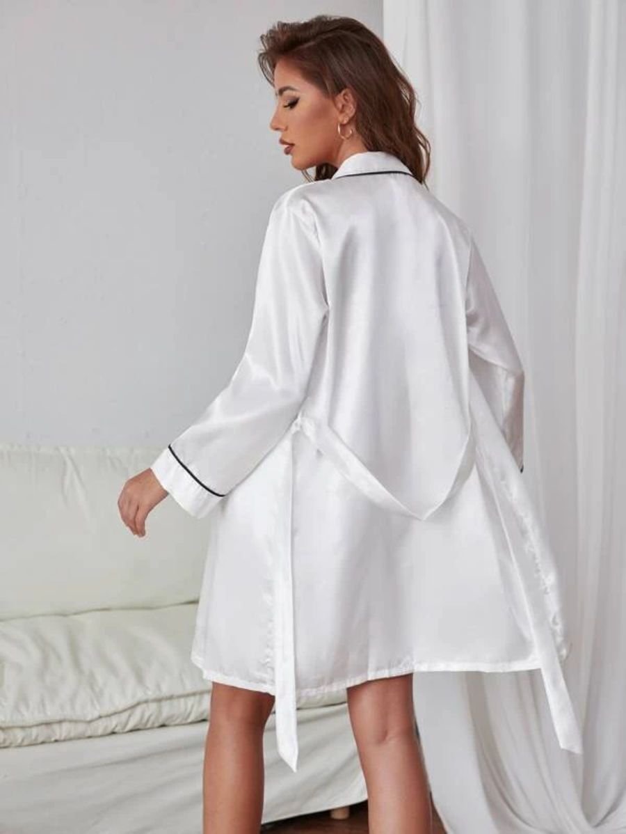 Contrast Binding Satin Night Robe