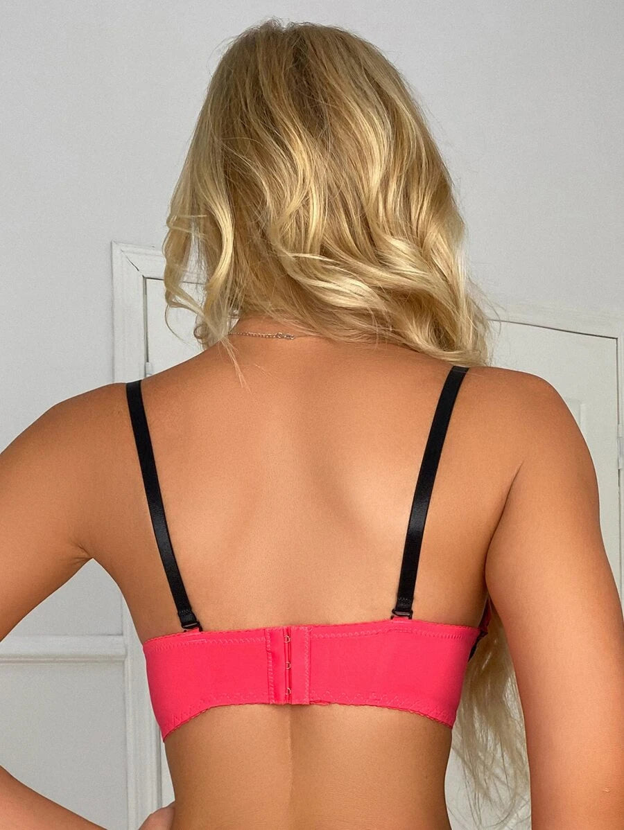 Contrast Lace Bow Detail Push Up Bra