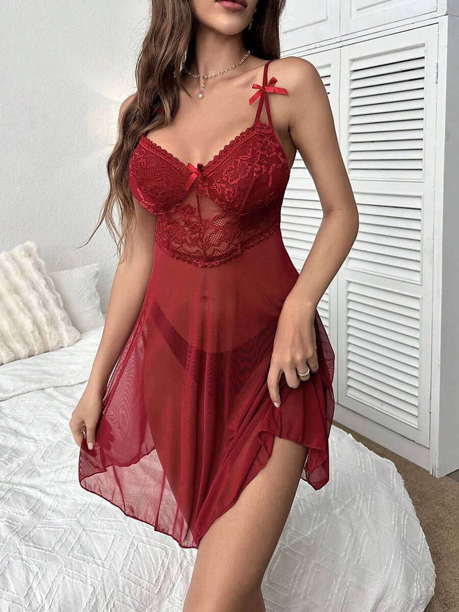 Contrast Lace Bow Front Cami Nightdress