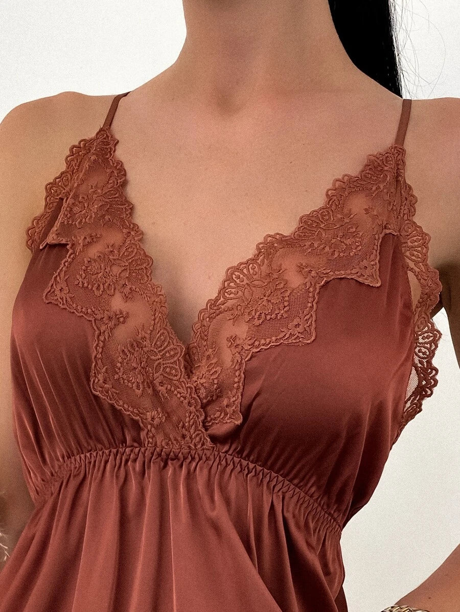 Contrast Lace Satin Slip