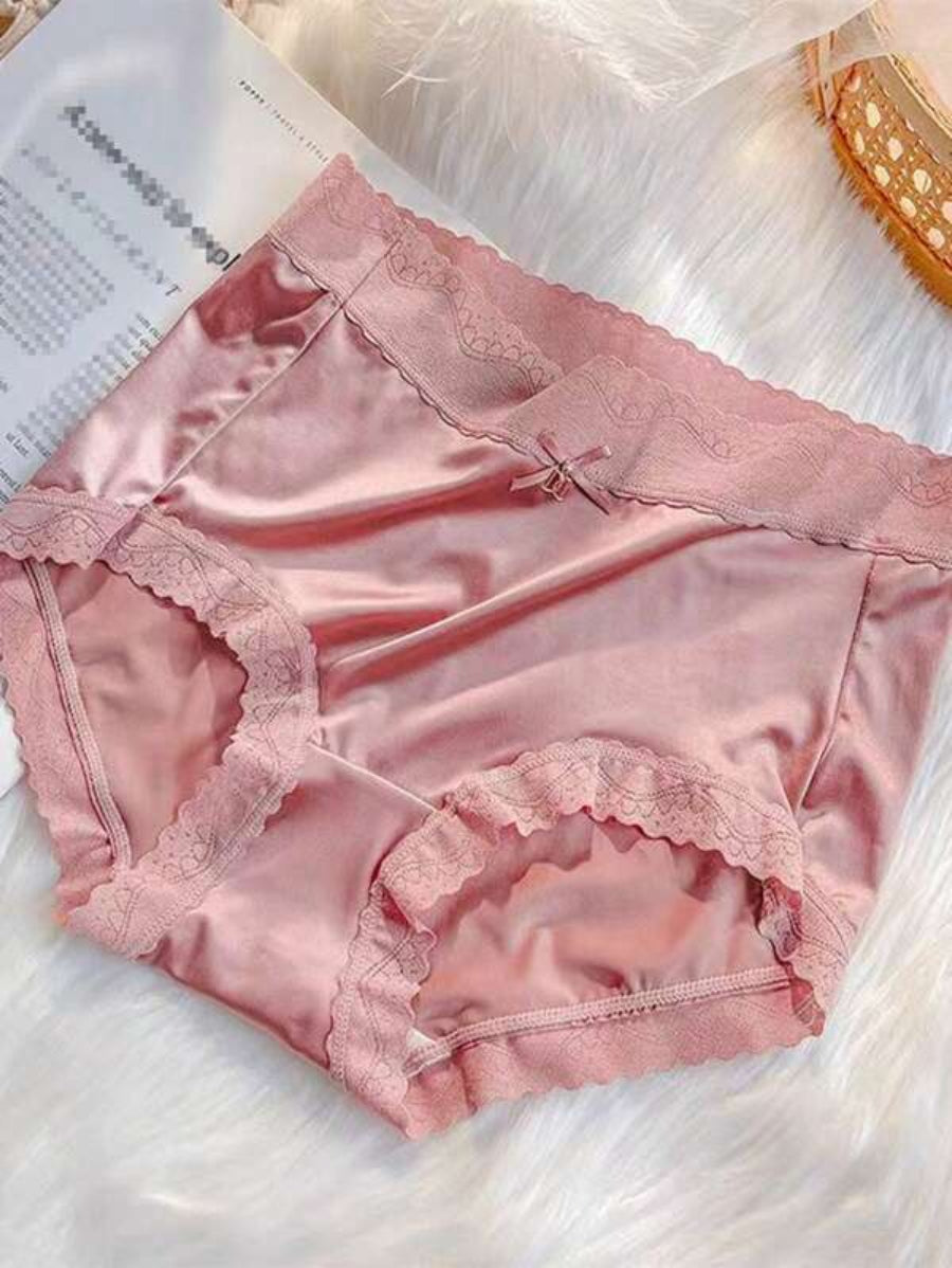 Contrast Lace Trim Brief Pink