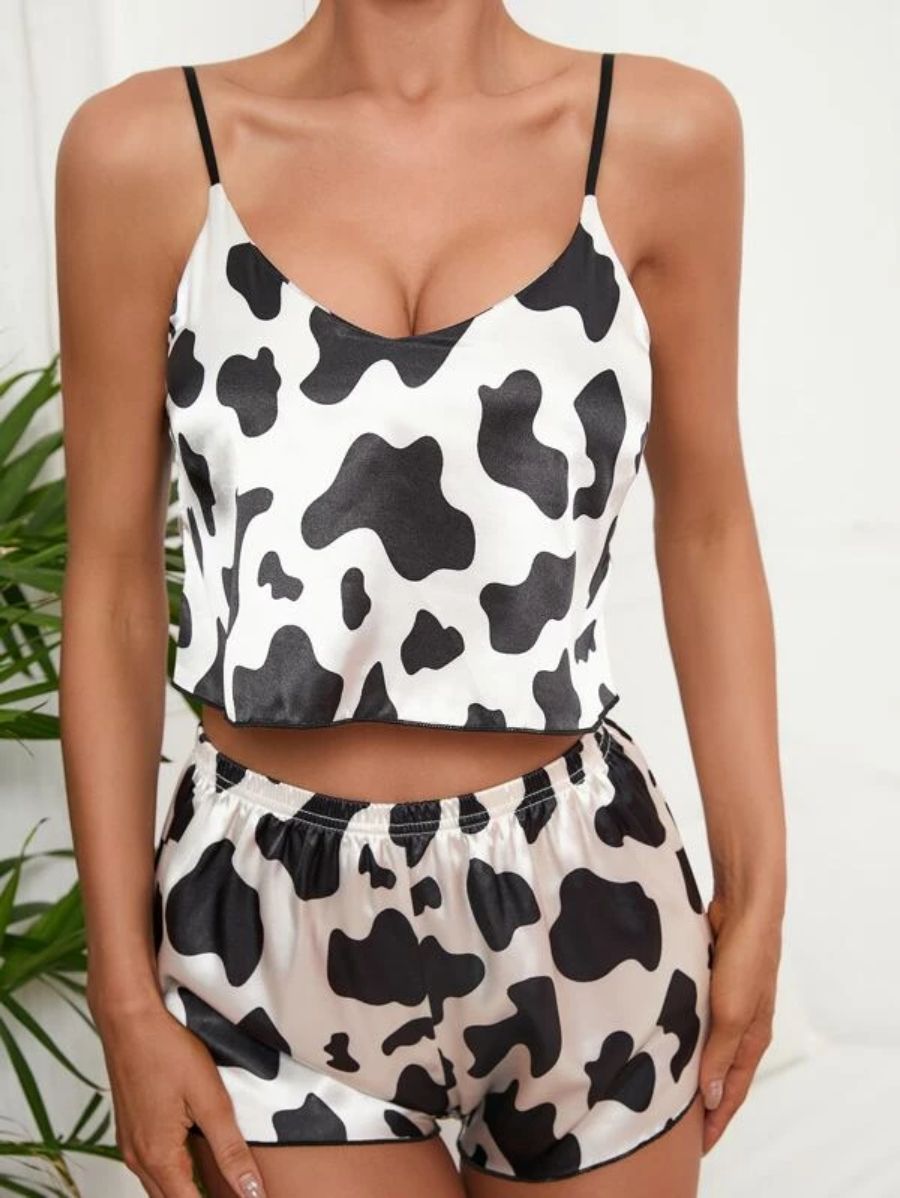 Cow Pattern Satin Pajama Set